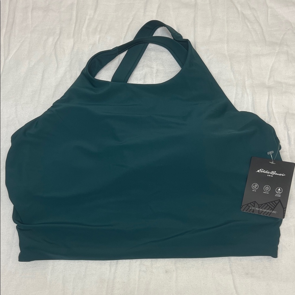 NWT Eddie Bauer Women's Deep Teal Sports Swim Top Sz L